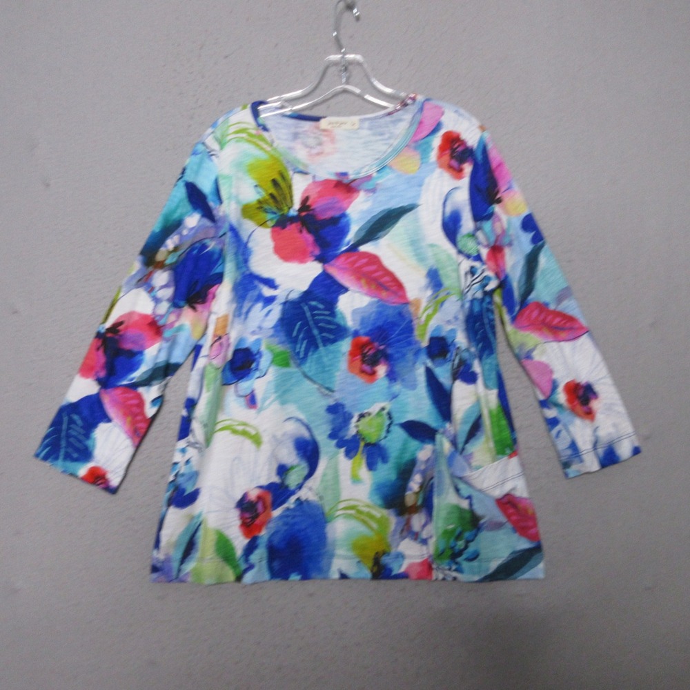 Jess & Jane Top Size M Floral Art to Wear Tunic Colorful Lagenlook Vibrant Boho